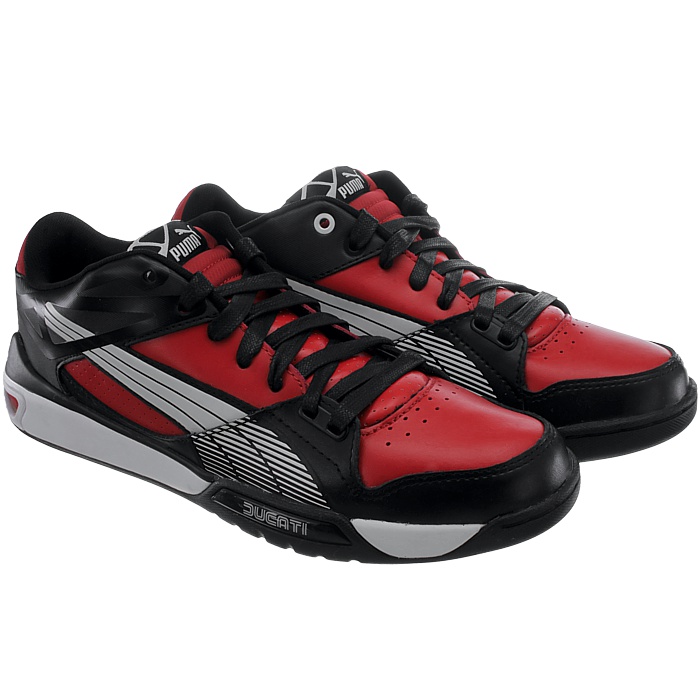 puma red and black shoes