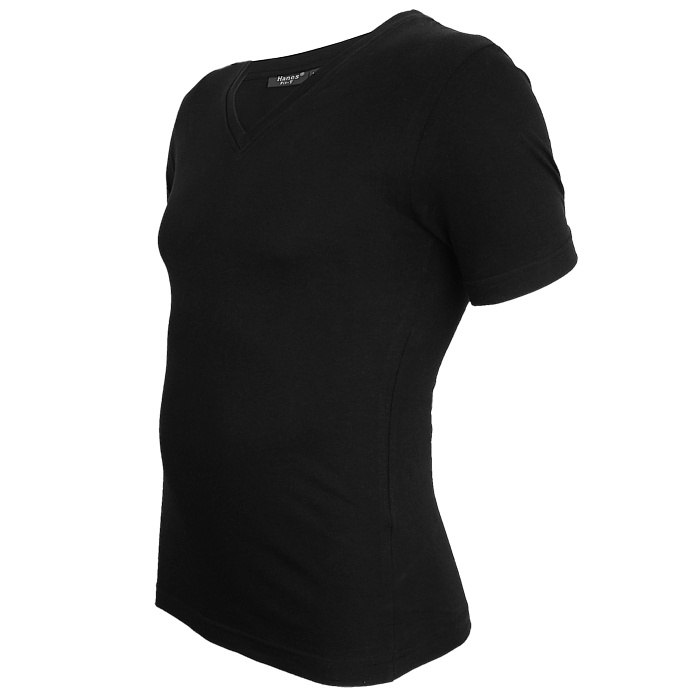 Hanes Herren T-Shirt Baumwolle Freizeit V-Auschnitt Kurzarm schwarz oder weiß